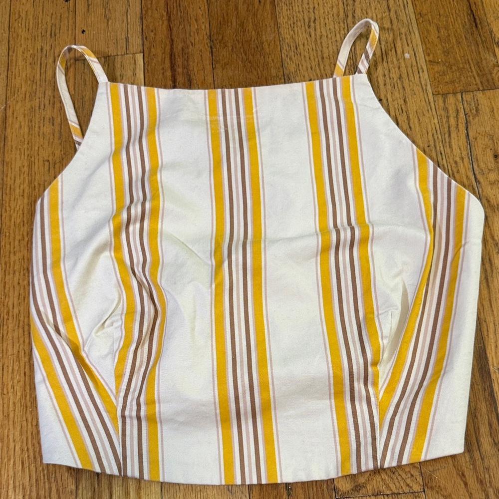 Abercrombie & Fitch Striped Spaghetti Strap Tank in White, Yellow & Brown